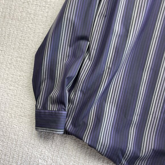 Joseph & Feiss Dress Shirt Men L Retro Purple Striped Classic Preppy Non-Iron - Picture 13 of 16